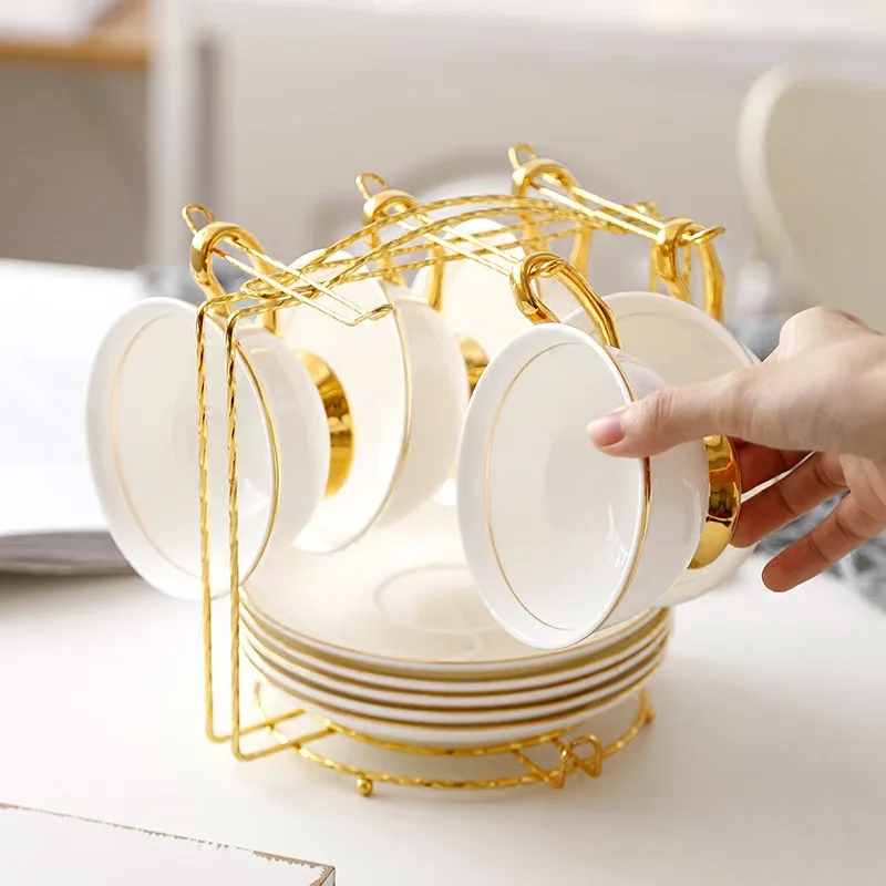 

Gold and Silver Stainless Steel Cup Holder Cup Coffee Cup Saucer Holder Teacup Hanger Home Room Decoration