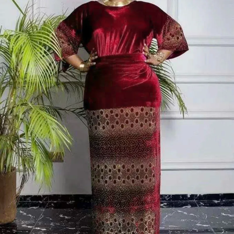 Африканские платья для женщин комплект из 3 предметов Дашики со стразами Топ Юбка