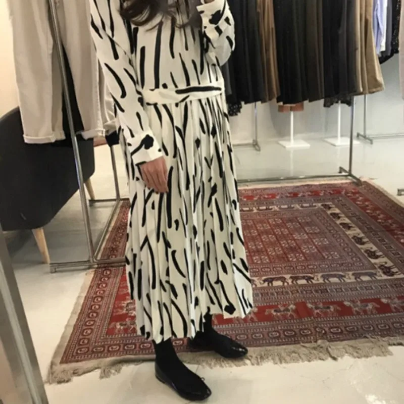 Женское Плиссированное длинное платье элегантное весенне осеннее с длинным