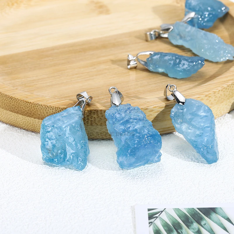 1pc Natural Aquamarine Raw Stone Pendant Energy Original Fashion Jewelry For Men Women DIY Necklace gift | Украшения и аксессуары