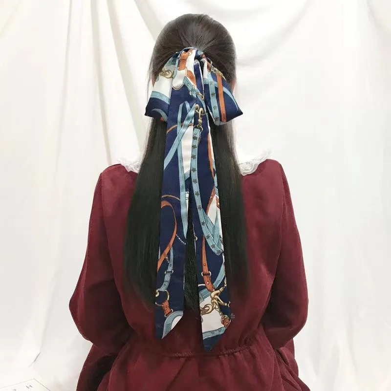 Корейский Шелковый шарф для женщин с принтом цепей узкие очень маленькие длинные