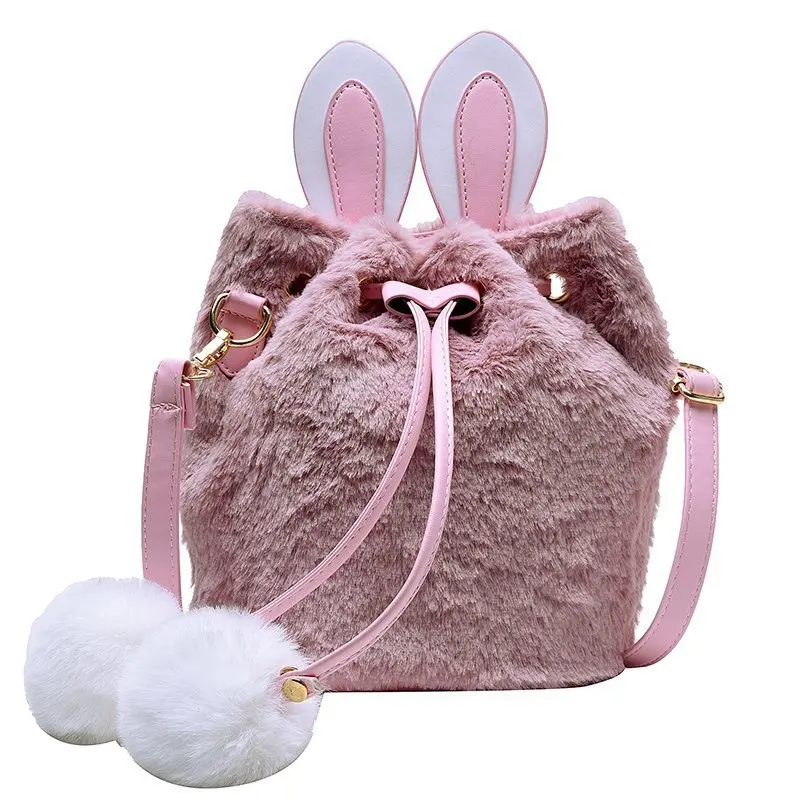 

Soft Plush Winter Bucket Bags for Women 2020 New Fashion Crossbody Bag Rabbit Ears Casual Cartoon Cute Women's Shoulder Bag