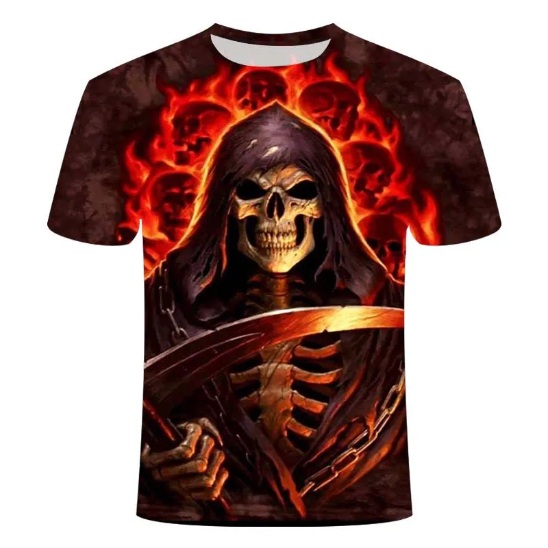 

Men's Summer Short Sleeve Top Demon Skull 3D Printing Men's Casual Sports T-shirt Round Neck Polyester T-shirt Men's Large Size