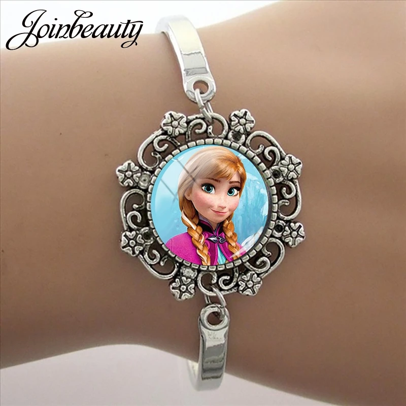 SQ09 JOINBEAUTY, мультяшная Принцесса Эльза Анна, Снежная королева, кружевной браслет, очаровательные стеклянные браслеты с кабошонами, регулируемый браслет, подарок для девочки SQ11 - Окраска металла: SQ09