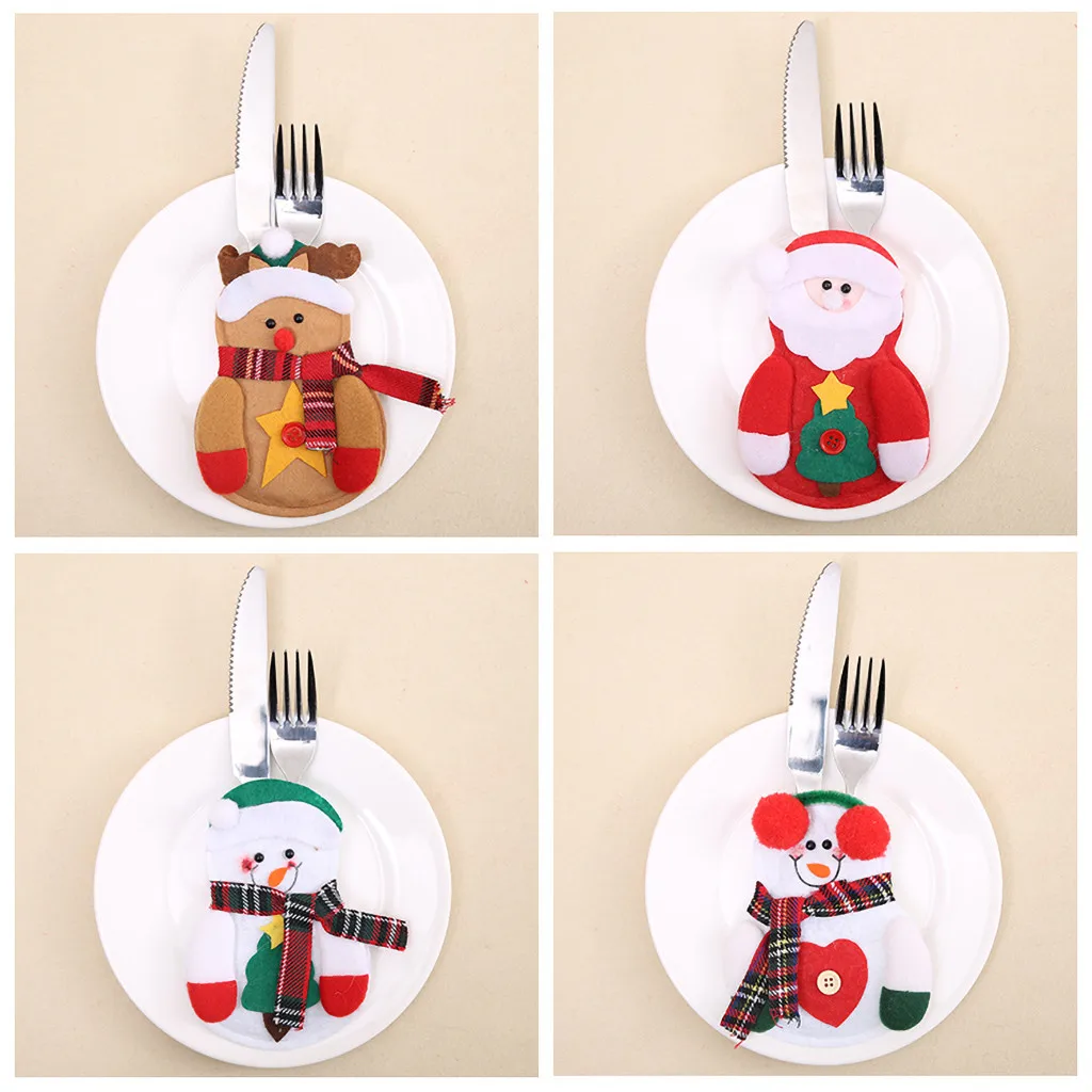 Санта Клаус с оленем на Рождество и новый год карман вилка нож столовые приборы