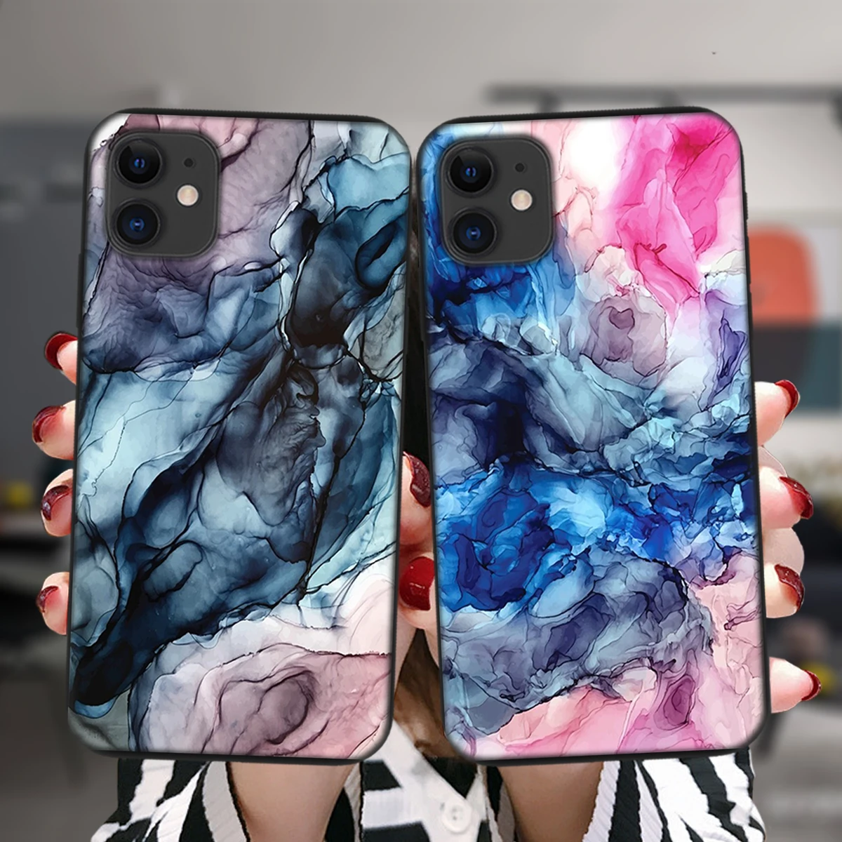 Чехол с акварельным мраморным рисунком для iPhone 11 мягкий чехол из ТПУ чернильным 12