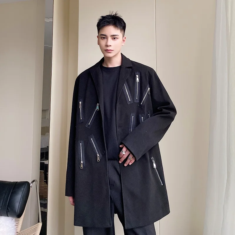 

Пальто мужское зимнее шерстяное свободного покроя, модное дизайнерское повседневное пальто в Корейском стиле с металлической молнией и во...