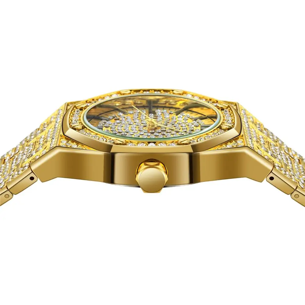 Мужские часы мужские люксовый бренд водонепроницаемые шестигранные золотые с