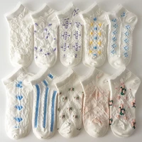5 pairs japan harajuku cute woman socks lolita crystal silk cartoon flower short socks breathable empty kawaii female boat socks