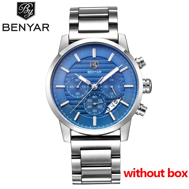silver blue Бренд класса люкс Benyar мужские часы полностью стальные спортивные наручные часы мужские армейские военные часы Мужские кварцевые часы Relogio Masculino - Цвет: silver blue