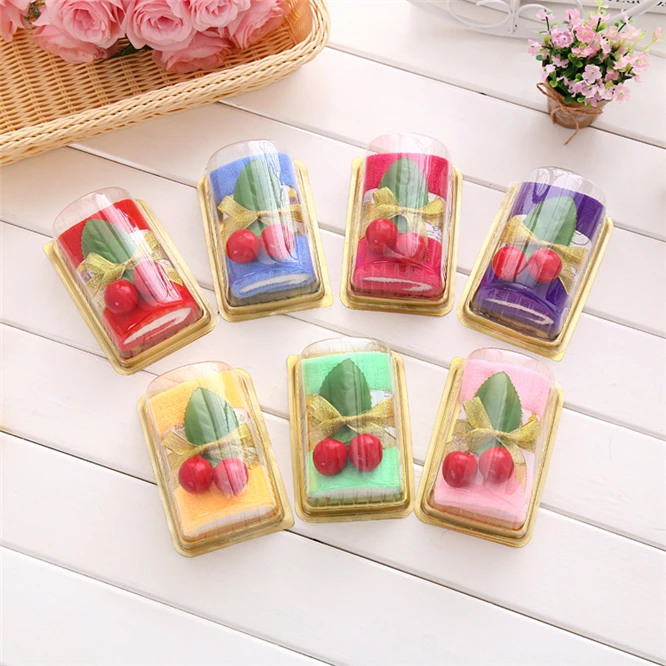 10sets/lot Washing towel Cherry Cake Sandwich Swiss Roll Shape Hand Towel Washcloth Wedding Party Gifts Birthday Gift - купить по