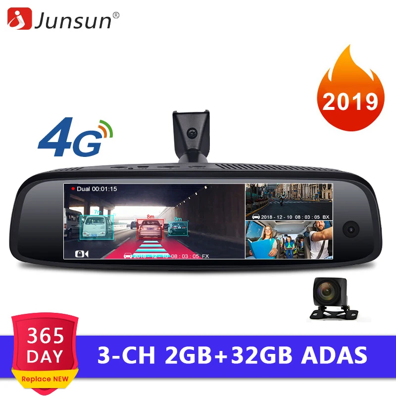 Junsun K757 Автомобильный видеорегистратор камера Ram 2+ 32GB ADAS Dash Cam 4G FHD 1080p gps Navi Android камера зеркало заднего вида для такси