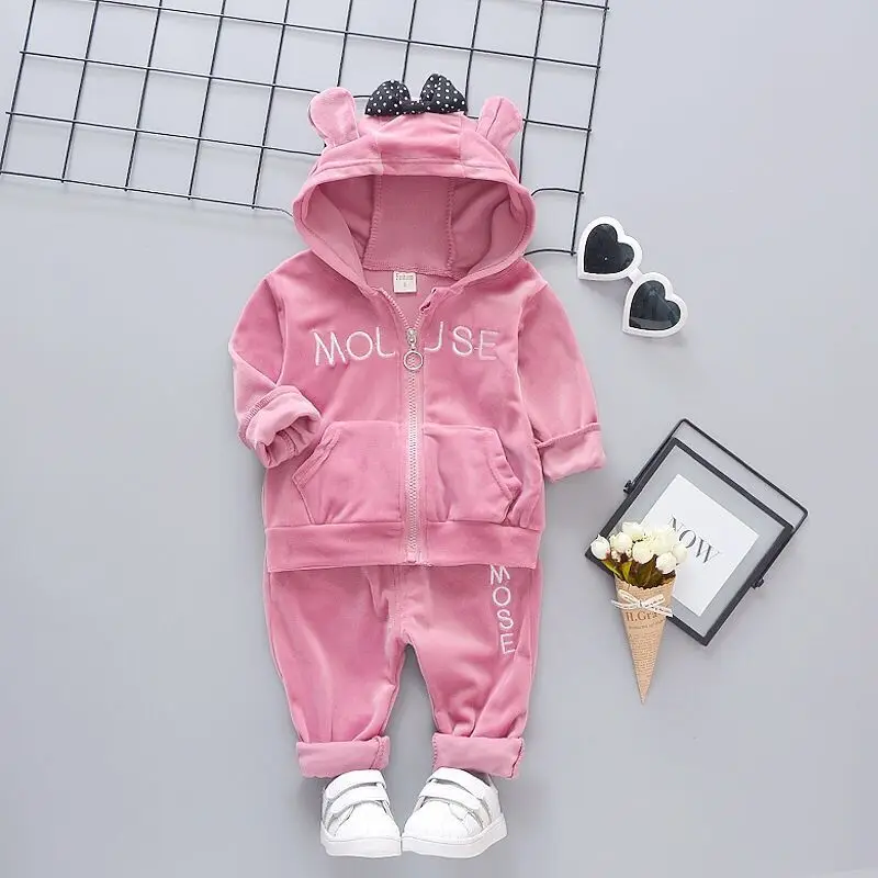 Комплект одежды для маленьких девочек Свитер Однотонный свитер с капюшоном и