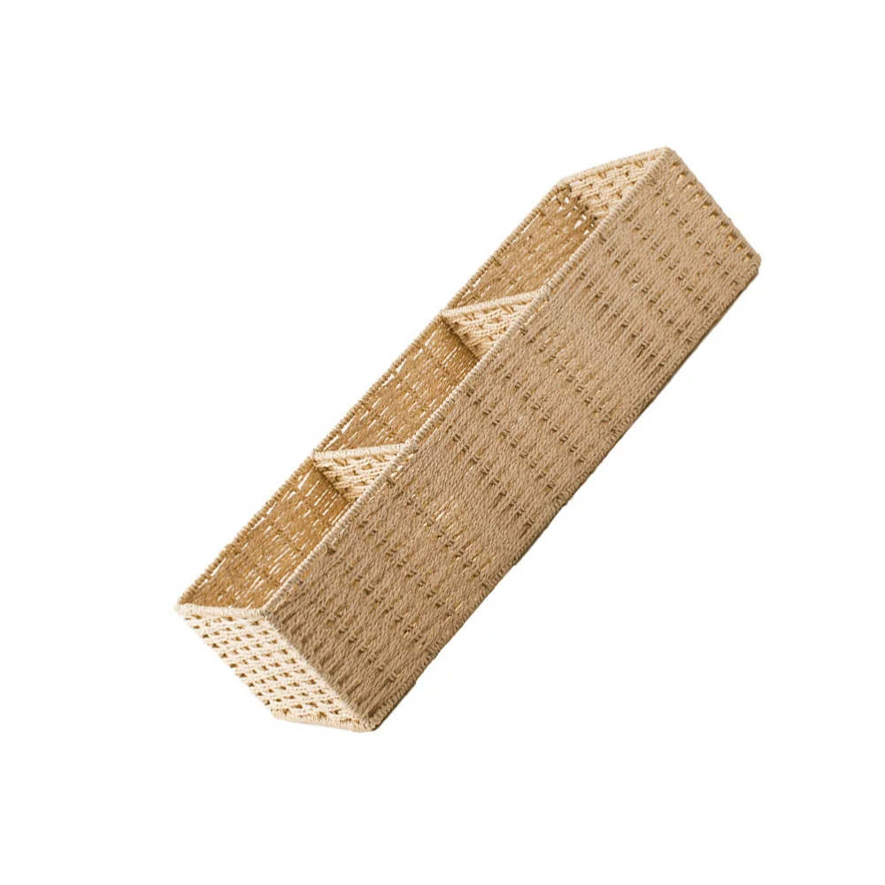 

1Pc Straw Woven Desktop Storage Basket Creative Three Grids Storage Box