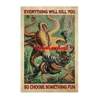 Осьминог и Дайвер, выберите что-то забавное, винтажное металлическое искусственное железо, Оловянная вывеска, Настенный декор