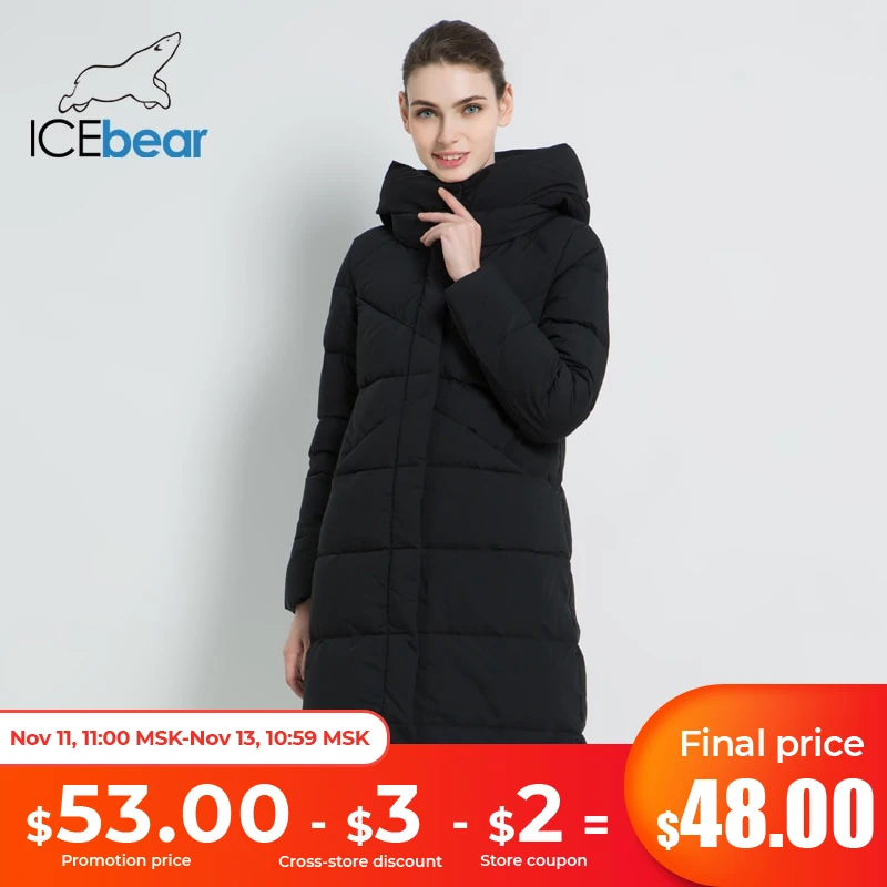

ICEbear 2021 Новая женская модная брендовая парка зимняя куртка простой дизайн с манжетами ветрозащитная теплая Женская куртка высокого качеств...