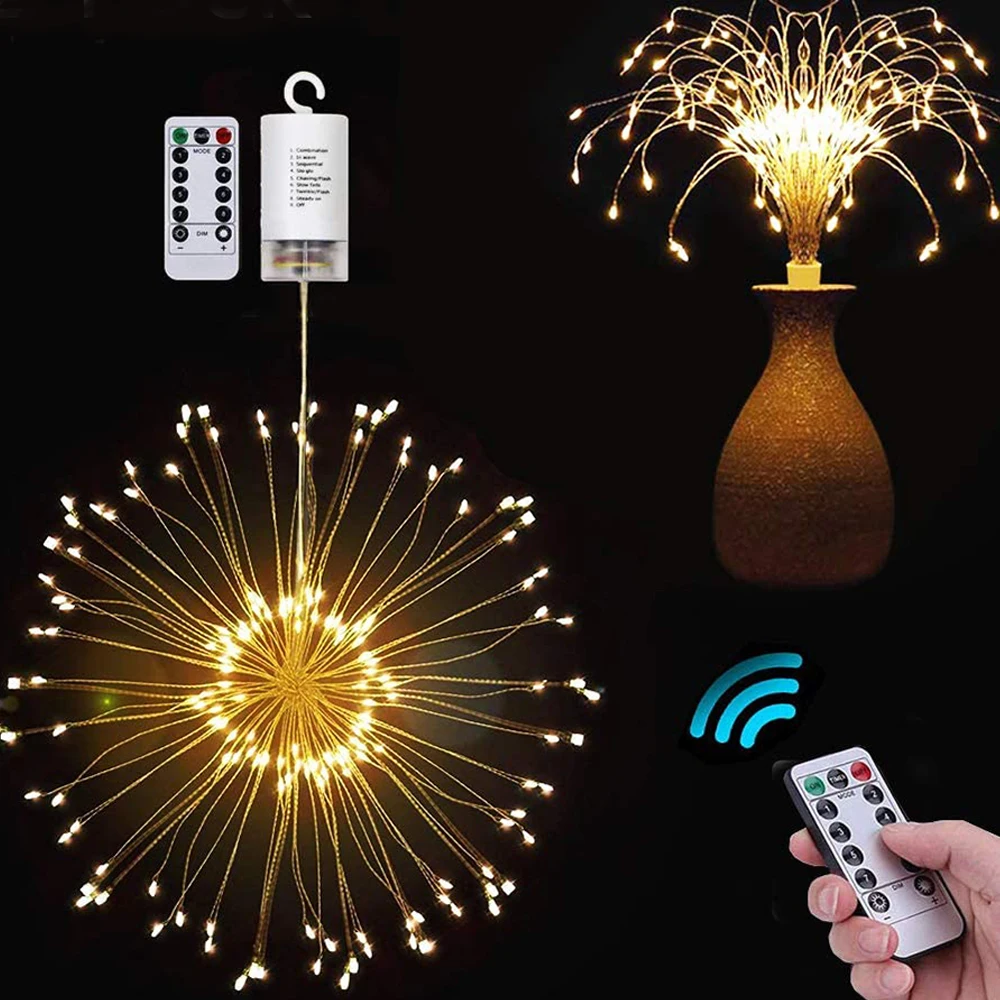 Рождественская сказочная гирлянда из медной проволоки фейерверк 200 светодиодный