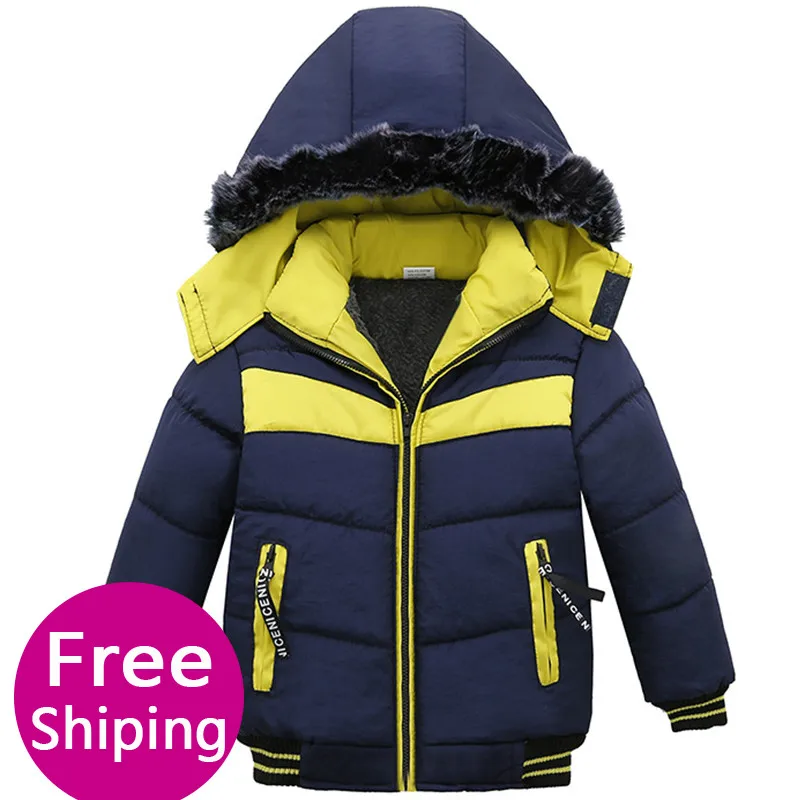 Зимняя куртка для мальчиков Детская меховая с капюшоном парки детская одежда