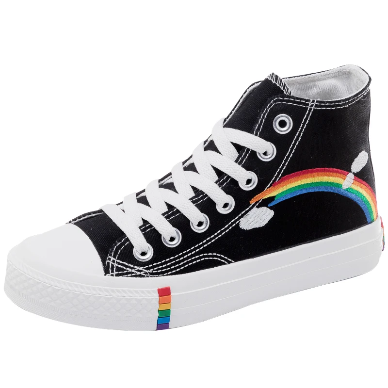

2021 Spring Fashion Women's Canvas Shoes Trend Rainbow Colorful Platform Vulcanized Shoes Women Comfortable High Top Sneakers