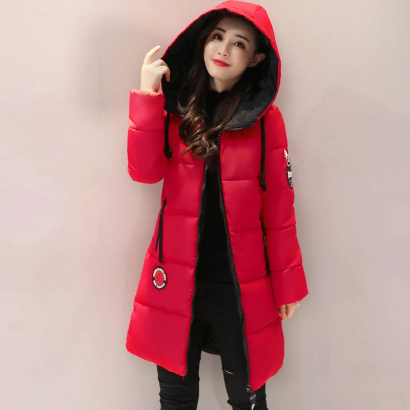

Women's Winter Jacket With Epaulet Hooded Slim Long Parkas Female Solid Stand Collar Cotton Thick Casual Coat Ladies