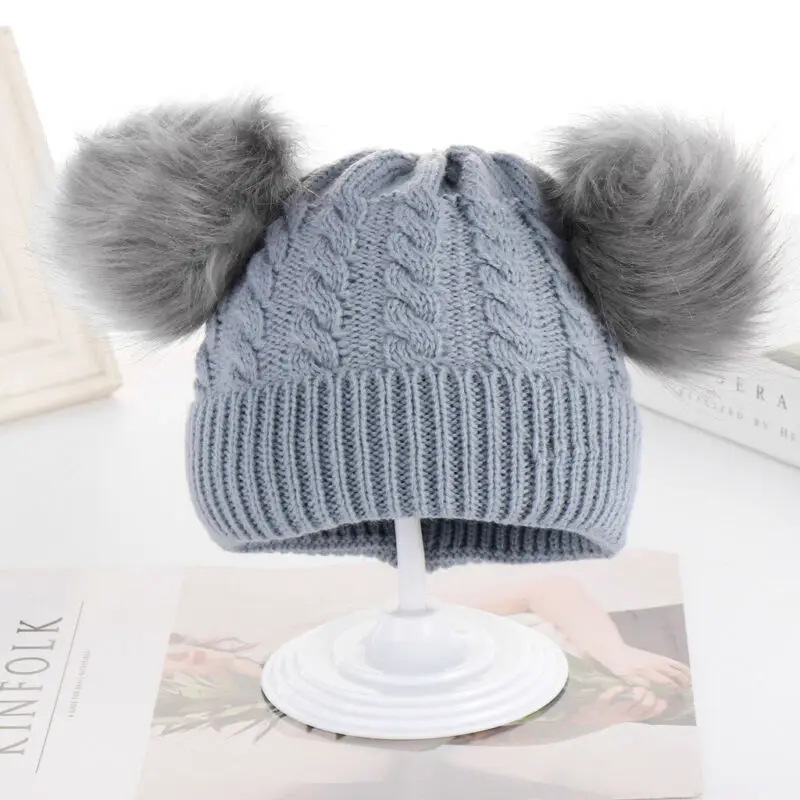 

Kid Children Beanies Unisex Baby Boys Girls Beanie Casual Hat Cap Winter Warm Double Pom Pom Bobble Knit