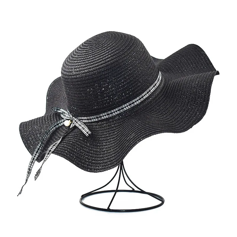 

Korean Style Wavy Large Sequined Straw Hat Ruffled Sunshade Women Sun Hat Kids Parent-Child Weave Beach Hat Panama Gorros