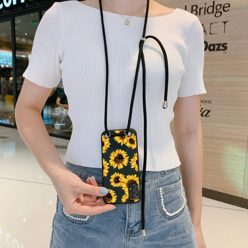 Чехол с ремешком и цепочкой для Samsung Galaxy A72 A32 A50 A30S A02S A03S A40 A52 A51 A10E A20 A12 A22 A71 - купить