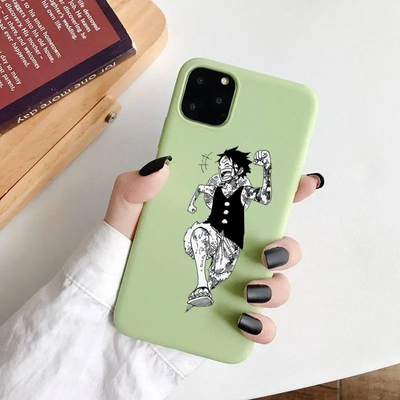

Japan Anime One Piece Phone Case Green Candy Color for iPhone 6 7 8 11 12 s mini pro X XS XR MAX Plus