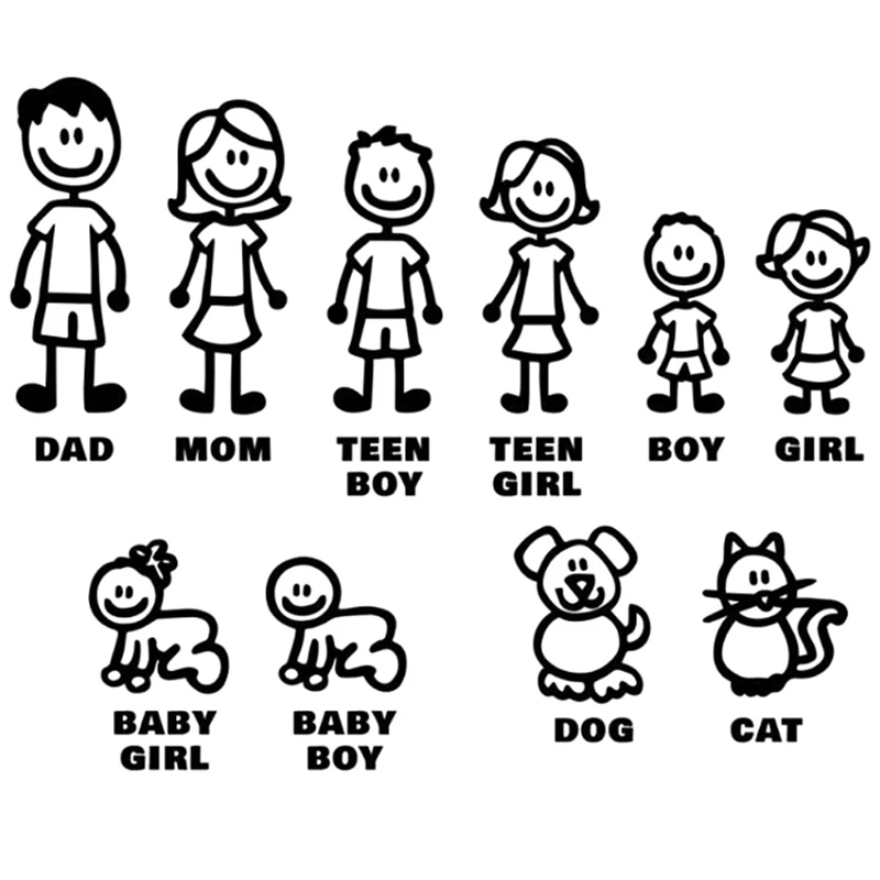 

DIY self-adhesive Family Decals Vinyl Sticker Car Window Sticker Slaps Family Fun Dog Cat Baby Children Car Decor