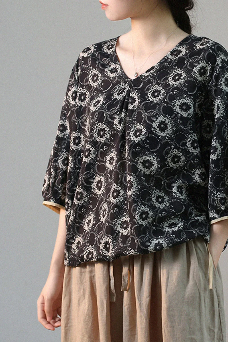 

Summer Women Loose Oversize Japan Style Mori Girl Floral Print Comfortable Breathable Thin Lightweight Cotton Pullover Blouse