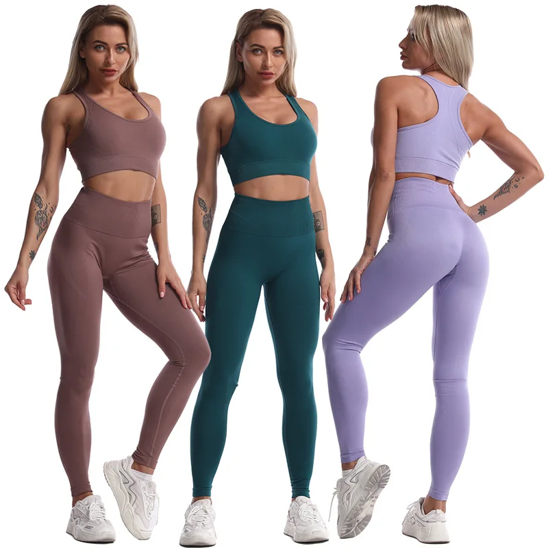

2pcs Women Seamless Yoga Set Sports Suit Gymwear Workout Clothes Gym Sexy Bra High Waist Leggings Fitness Sports Wear Suits