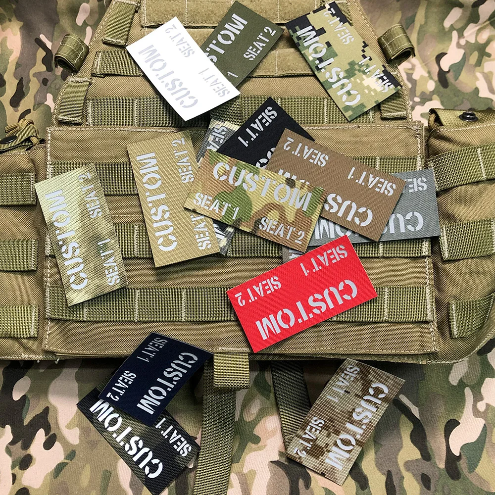 Custom Laser Cutting IR IFF Infrared Reflection Patch Name Tapes Brand Gray Letters Twoline Morale Tactics Military Airsoft