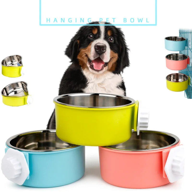 

Pet Bowl Can Hang Stationary Dog Cage Bowls Stainless Steel Dog Cat Hanging Bowls Durable Puppy Kitten Feeder Water Food Bowl