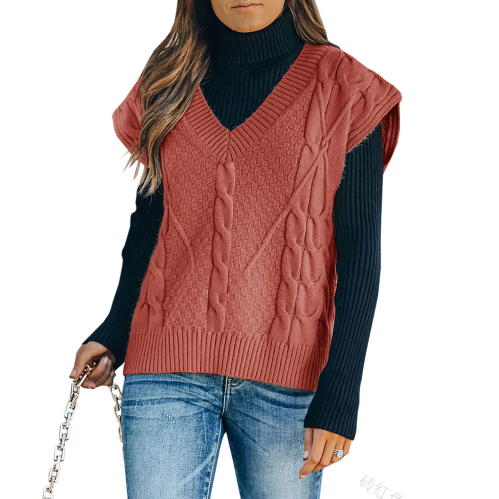 

Women Casual Knit Vest, Adults Winter Sleeveless Loose Solid Color V-neck Sweater