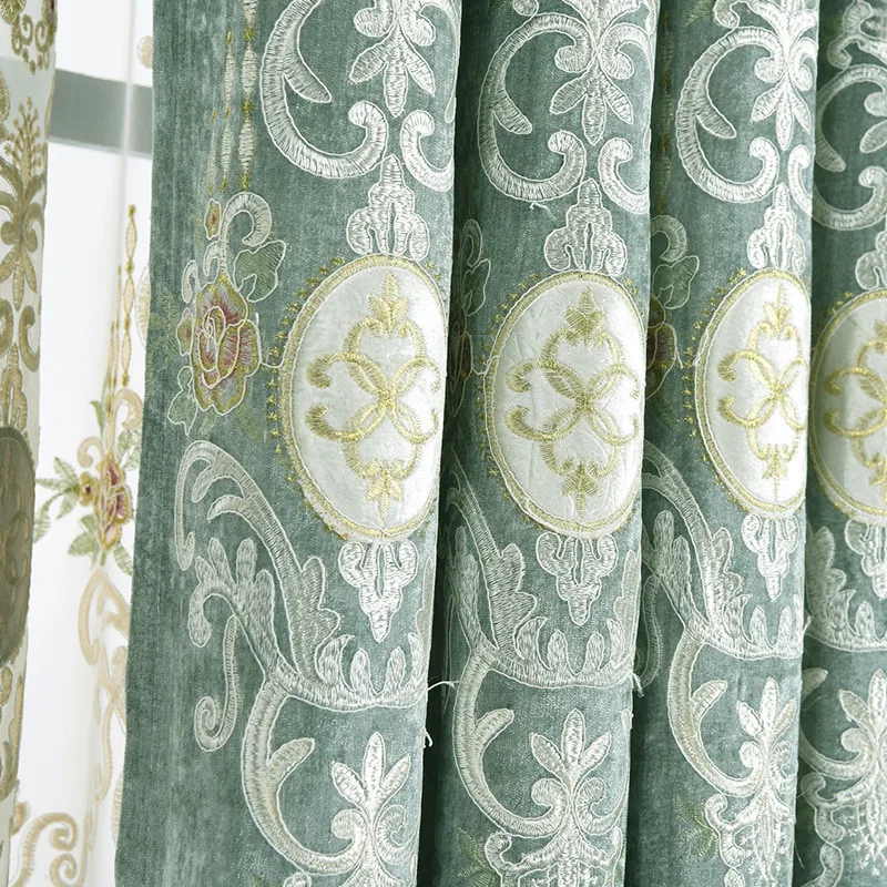 

High-grade Chenille Embroidery Shade Curtains for Living Dining Room Bedroom.
