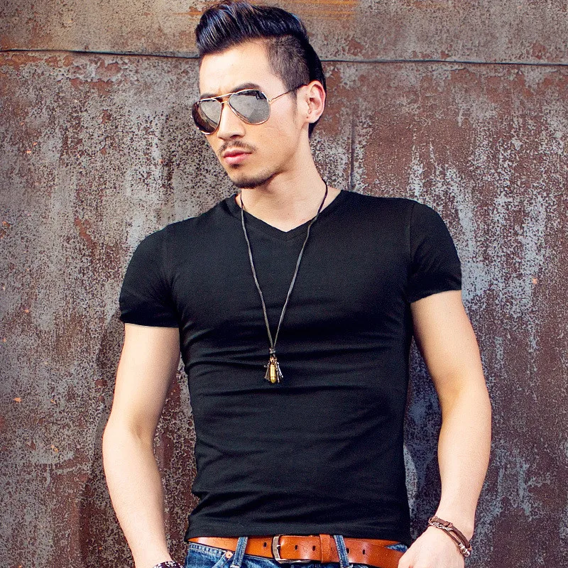 

2190- Short-sleeved t-shirt men's summer lapel loose five-point sleeve polo shirt