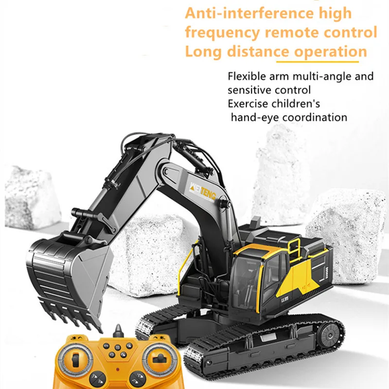 

58CM Large Remote Control Excavator Somking Arm Auto Raised Smart Programming Simulation Sound Lights Alloy Bucket RC Truck Toy