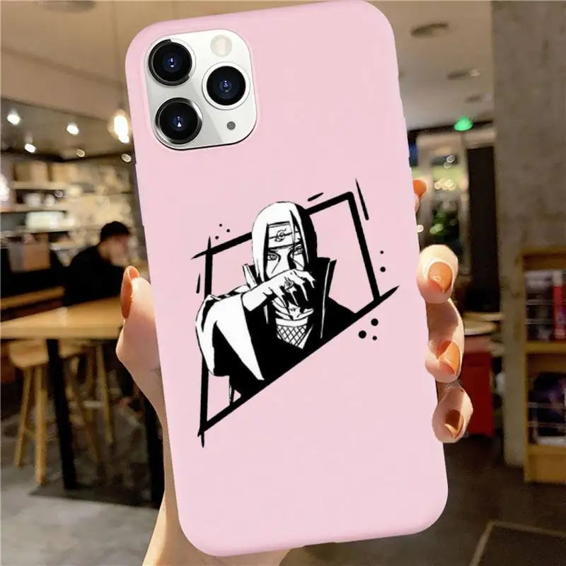 

Anime Naruto Uchiha Itachi Phone Case Pink Candy Color for iPhone 6 7 8 11 12 s mini pro X XS XR MAX Plus