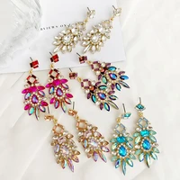 2021 new womens fashion crystal earrings vintage rhinestone red pink glass black resin metal leaf ear earrings for girl jewelry