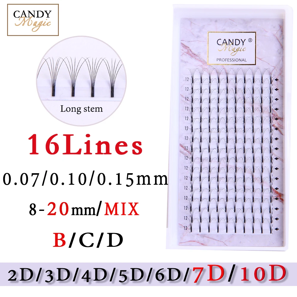 16 линий 2D ~ 10D русские Готовые накладные ресницы веер для наращивания C Curl 0 07
