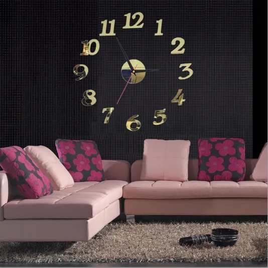 3d современные большие настенные часы Зеркальная Наклейка уникальные сделай сам