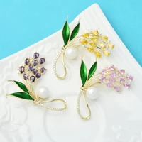 wulibaby pearl wheat brooches women cubic zirconia 3 color flower party office brooch pins gifts