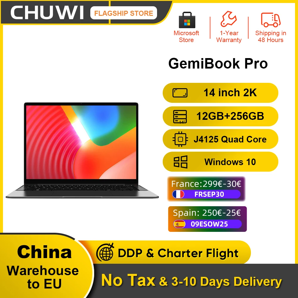 CHUWI GemiBook Pro 14inch 2K Screen 8GB RAM 256GB SSD LaptopIntel Celeron N5100 Quad Core  Windows 10 With backlit keyboard