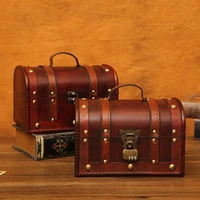 retro elegant wooden jewelry storage box with lock vintage treasure chest organizer antique home decoration photo props