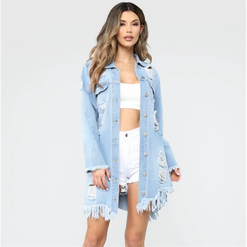 

Plus Size 3XL Denim Jacket Women New Spring Autumn Fashion Long Sleeve Jeans Coat Female Casual Ripped Denim Jacket Top Z203