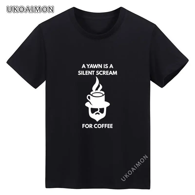 

Женская футболка с надписью "A Yawn Is A Silent Cry For Coffee", новый дизайн, сумасшедшая футболка, облегающие футболки для фитнеса, женская футболка Вече...