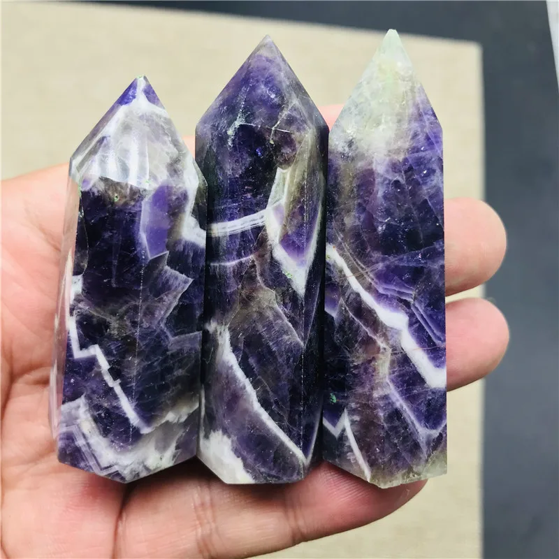 

Natural Fantasy amethyst Crystal Colorful Striped Fluorite Quartz Crystal Stone Point Healing Hexagonal Wand Treatment Stone