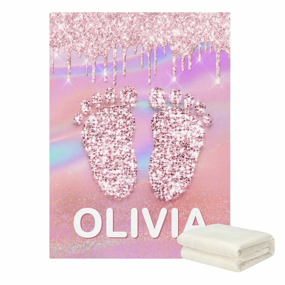 

LVYZIHO Pink Cute Swan And Gold Baby Shower Foot Personalized Name Baby Blanket - 30x40 /48x60/60x80 Inches - Fleece Blanket