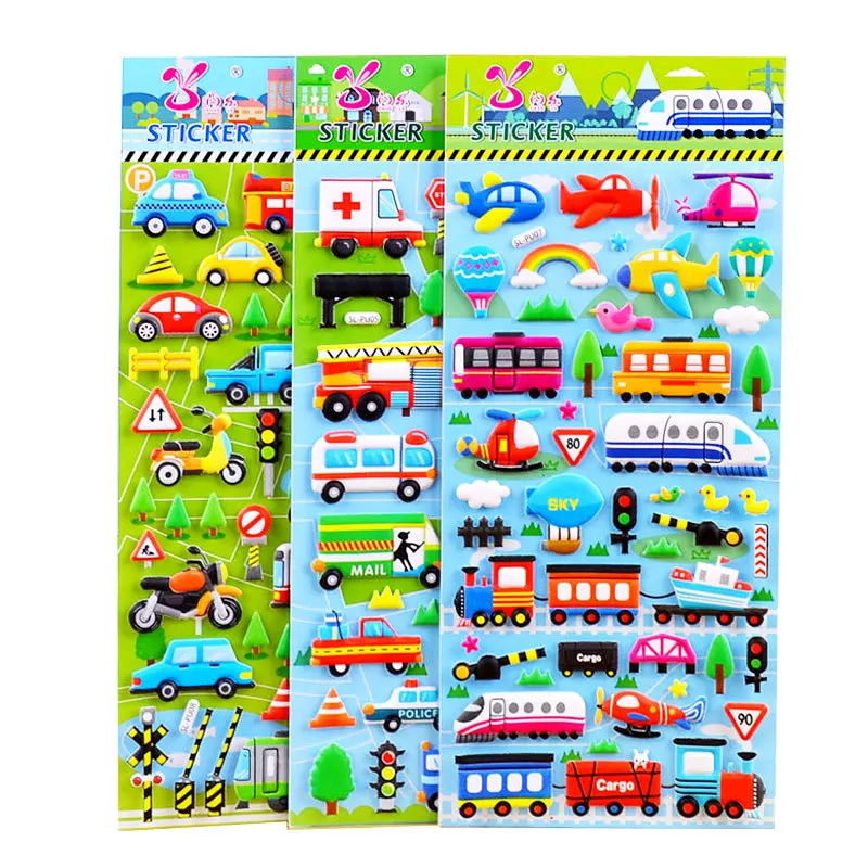 

4/8 Sheets Decoration Kids Laptop Car Traffic Truck Train Airplane Sticker for Child Toy Gifts Tag Soft Foam Education Stickers