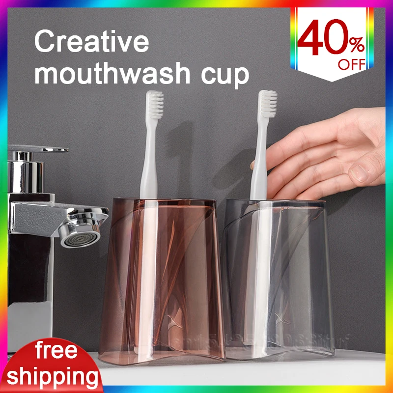

Creative Toothbrush Cup with Socket Japanese Style Transparent Couple Cup Bathroom Accessory Travel Set U-shaped Port Down Drain